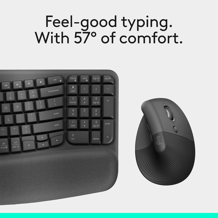 Logitech Wave Keys &amp; Lift - Combo ergonómico de teclado y mouse...