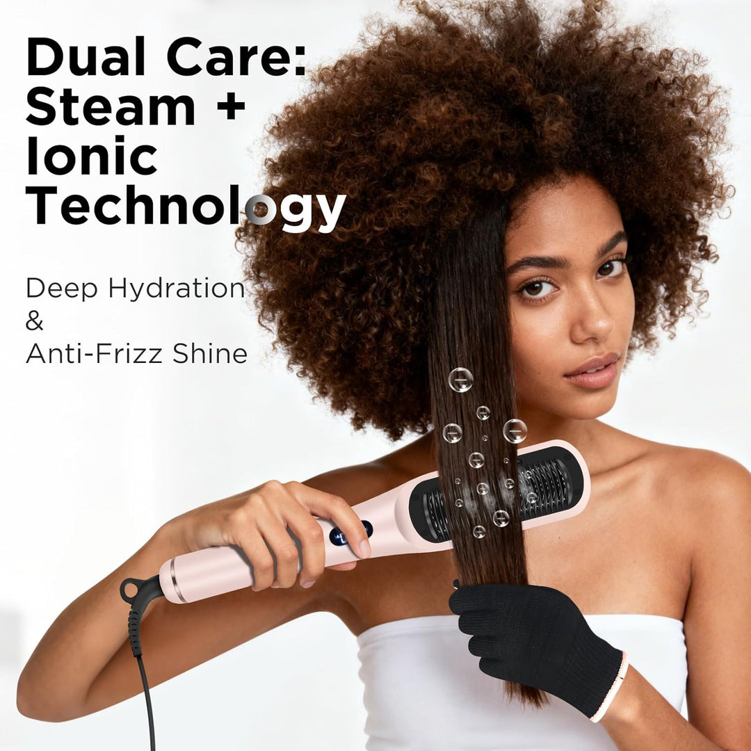 Prizm Pro Steam - Cepillo alisador de pelo iónico para cabello riza...