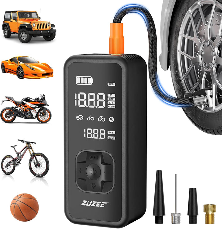 ZUZEE Compresor de aire portátil para inflado de neumáticos, inflad...