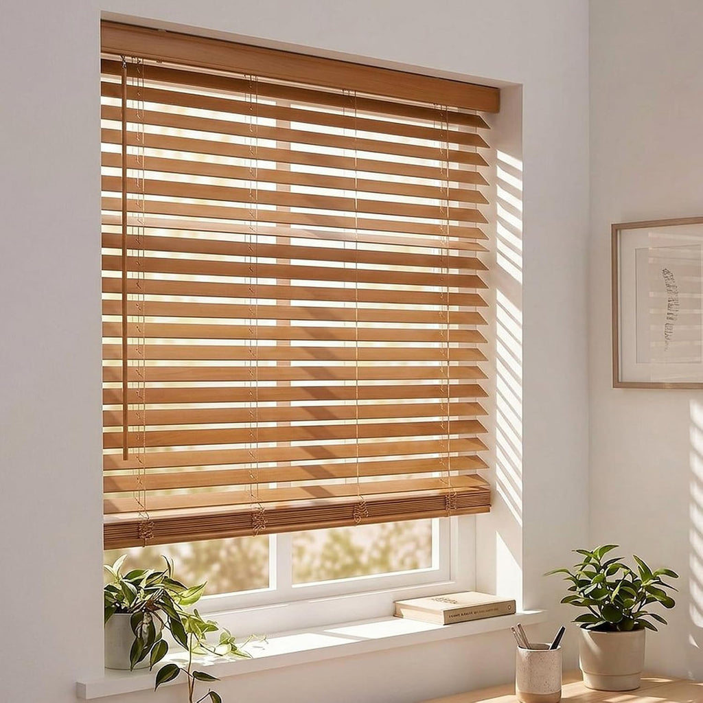 Persianas de Madera Real sin Cuerda de 2" para Interior 23"W x 48"H en Nogal Pecan Basswood
