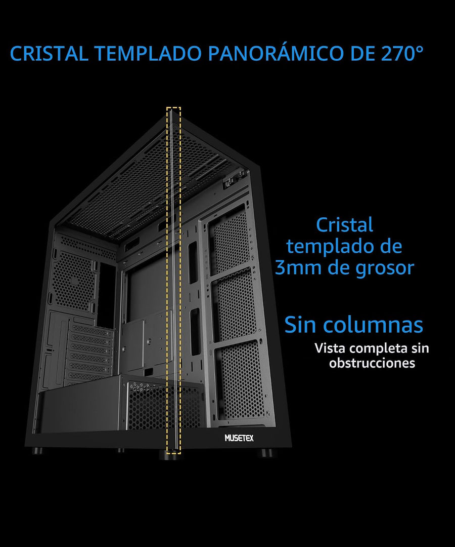 MUSETEX Carcasa ATX para PC, 7 ventiladores PWM ARGB preinstalados,...