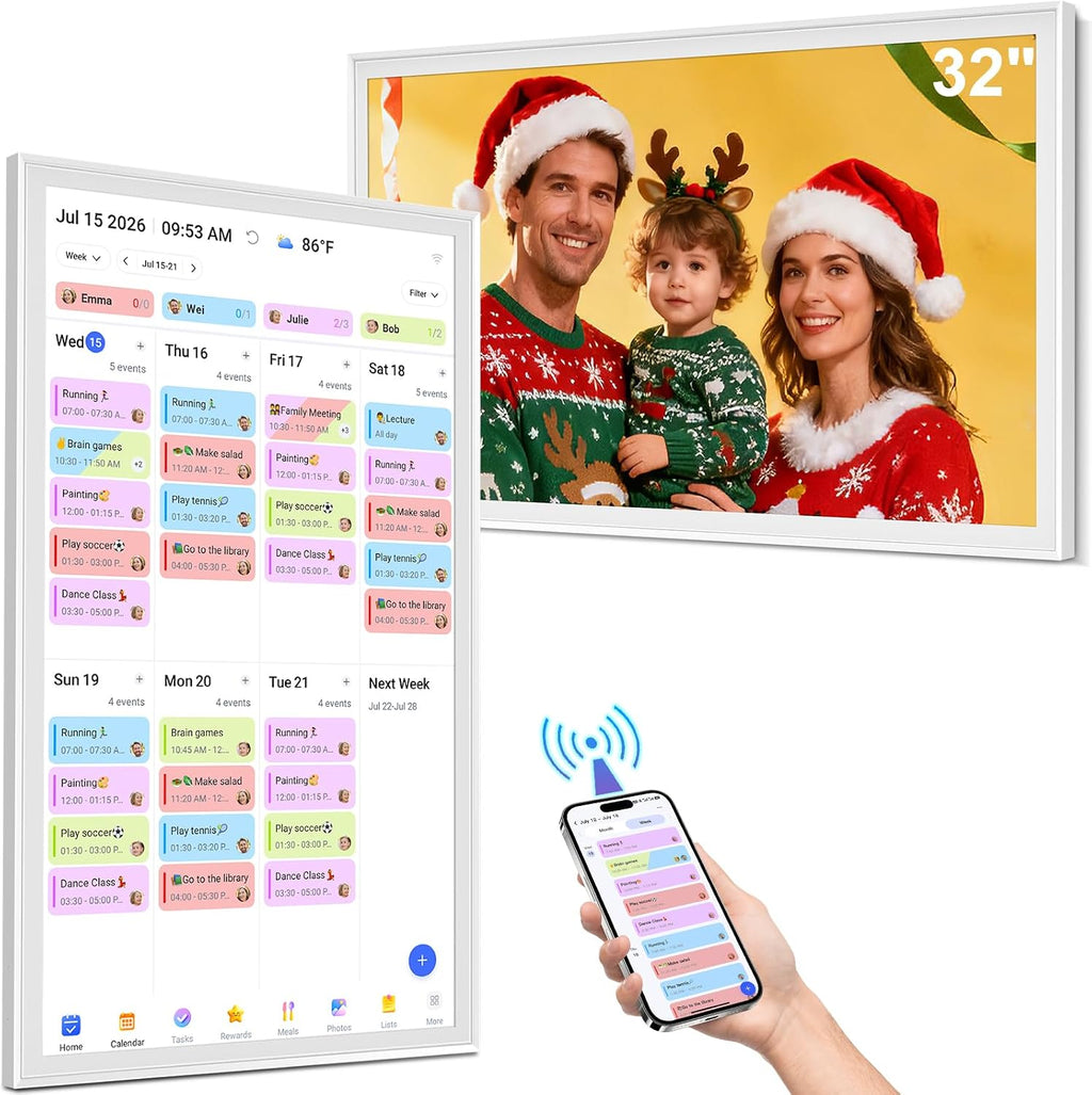 Calendario digital inteligente de 32 pulgadas, gráfico de tareas familiares y marco de fotos