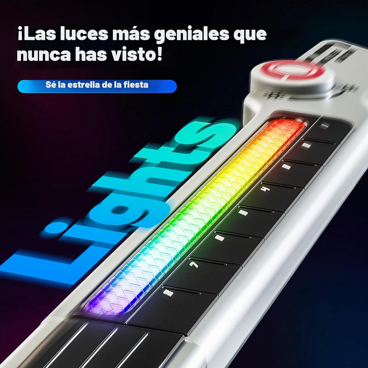 Guitarra eléctrica multifuncional de 27.6 pulgadas para niños, instrumento musical recargable 4 en 1 con luz LED, Bluetooth, mezclador de DJ, negro