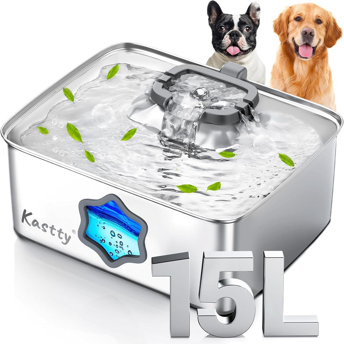 Kastty FS81 - Fuente de agua para perros de acero inoxidable de 4 gales/15