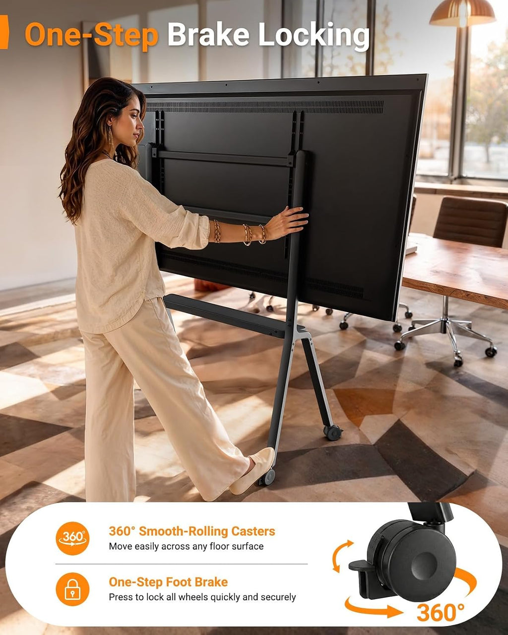 Lámpara Perlegear Soporte de TV rodante para televisores de 42 a 90 pulgadas de hasta 220 libras, soporte de TV resistente de cuatro patas con ruedas bloqueables, carrito de TV móvil de altura ajustable para
