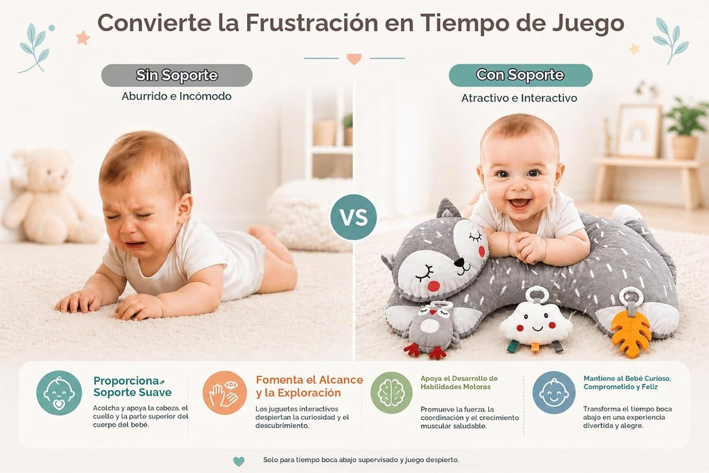 Juguete de actividad para el tiempo boca abajo, almohada sensorial para bebés de 0 a 6 meses, almohada con sonajero desmontable, juguetes arrugados y mordedores, almohada suave y transpirable para recién nacidos y bebés