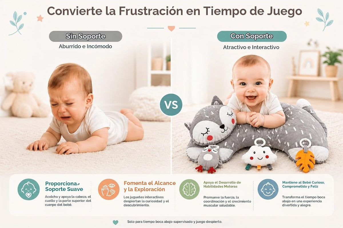 Juguete de actividad para el tiempo boca abajo, almohada sensorial para bebés de 0 a 6 meses, almohada con sonajero desmontable, juguetes arrugados y mordedores, almohada suave y transpirable para recién nacidos y bebés