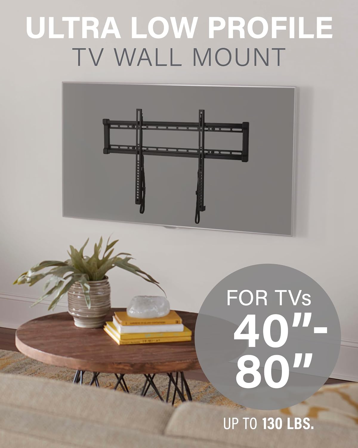 SANUS Soporte de pared para TV de perfil bajo para televisores de 40 a 80 pulgadas - Soporte universal de pared fijo para TV, perfil delgado de 1 pulgada, fácil de instalar en 3 pasos con hardware