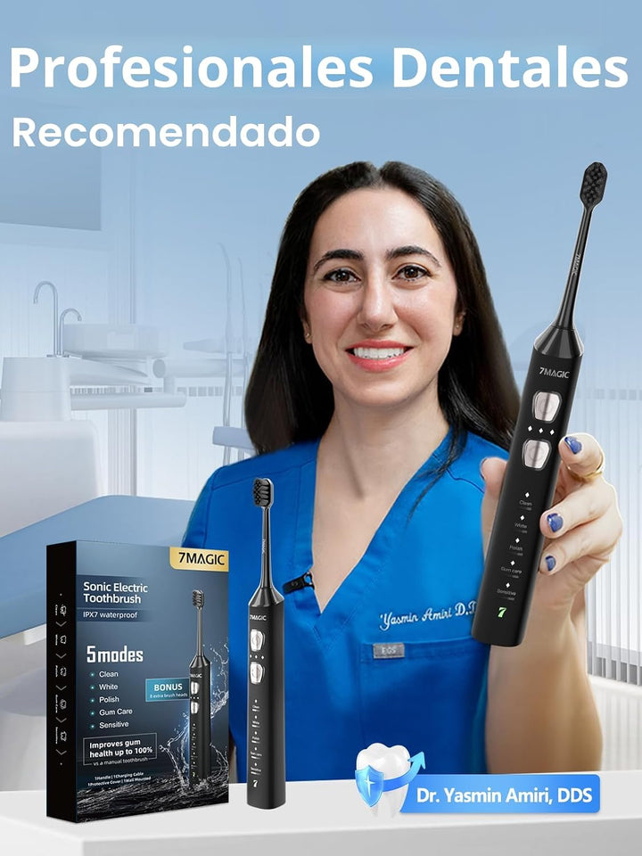 7MAGIC - Cepillo de dientes eléctrico sónico, tiempo de funcionamie...