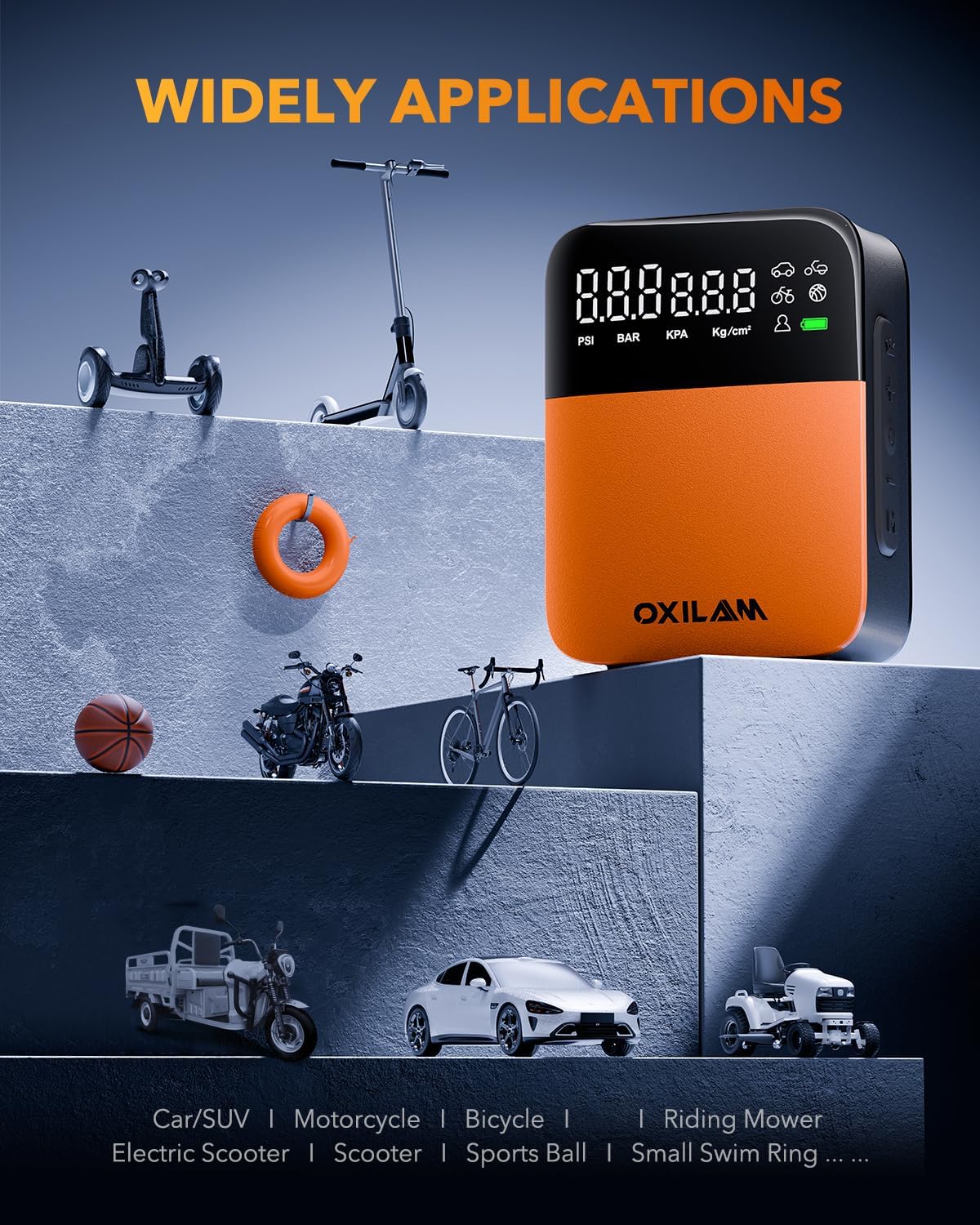 OXILAM Compresor de aire portátil para inflador de neumáticos C1, b...