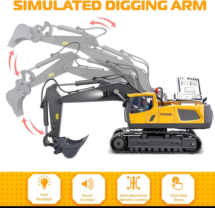 Samtop Juguetes de excavadora con control remoto, vehículos de cons...