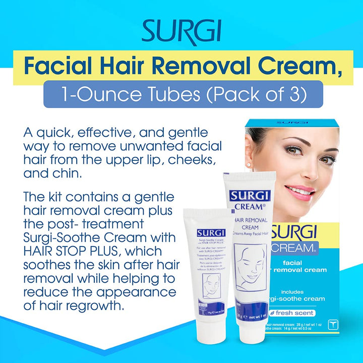 Surgiwax Crema depilatoria facial, removedor de vello para cara, tu...