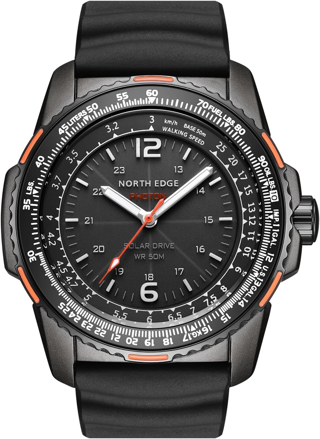 Reloj de piloto con energía solar Photon para hombre, reloj deportivo militar, 5ATM/164FT a prueba de agua, manecillas luminosas, bisel giratorio, correa de silicona