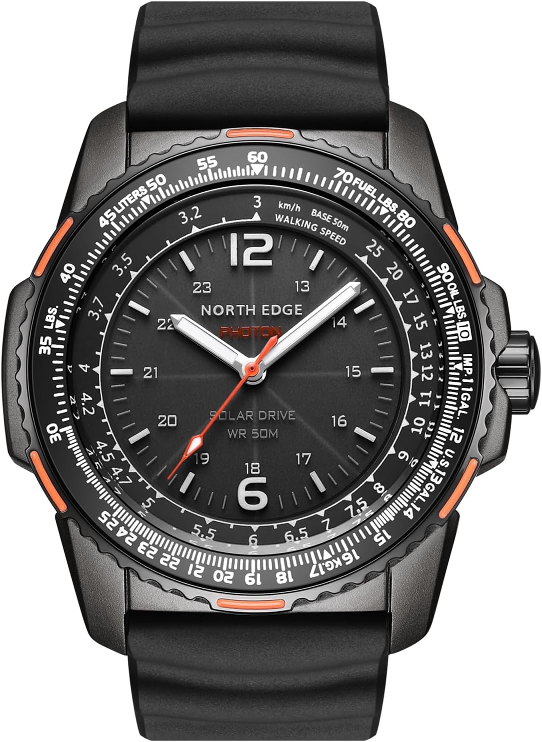 Reloj de piloto con energía solar Photon para hombre, reloj deportivo militar, 5ATM/164FT a prueba de agua, manecillas luminosas, bisel giratorio, correa de silicona
