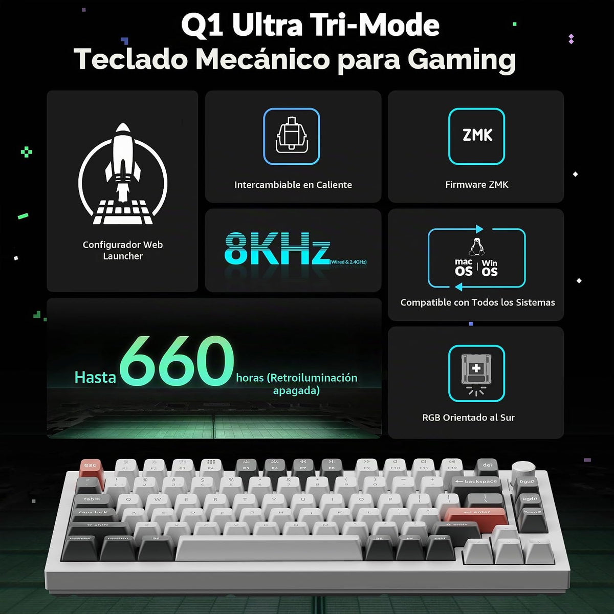 Teclado mecánico personalizado inalámbrico Keychron Q1 Ultra 8K 75%