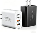 Bloque de Carga USB C, Pack de 2 40W 4-Puertos Carga Rápida Múltiple Tipo C Cargador de Teléfono Ladrillo +QC 3.0 Enchufe de Pared USB A Salida Multipuerto Caja Cubeta para Teléfono 15/14/13/12/11 Pro
