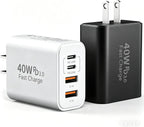 Bloque de Carga USB C, Pack de 2 40W 4-Puertos Carga Rápida Múltiple Tipo C Cargador de Teléfono Ladrillo +QC 3.0 Enchufe de Pared USB A Salida Multipuerto Caja Cubeta para Teléfono 15/14/13/12/11 Pro