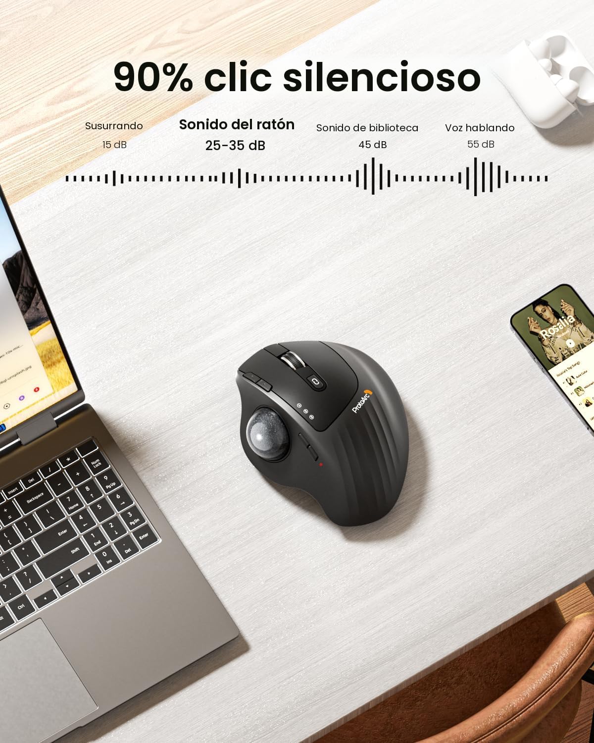 ProtoArc Ratón Trackball Inalámbrico, EM01 NL Ergonómico Bluetooth...