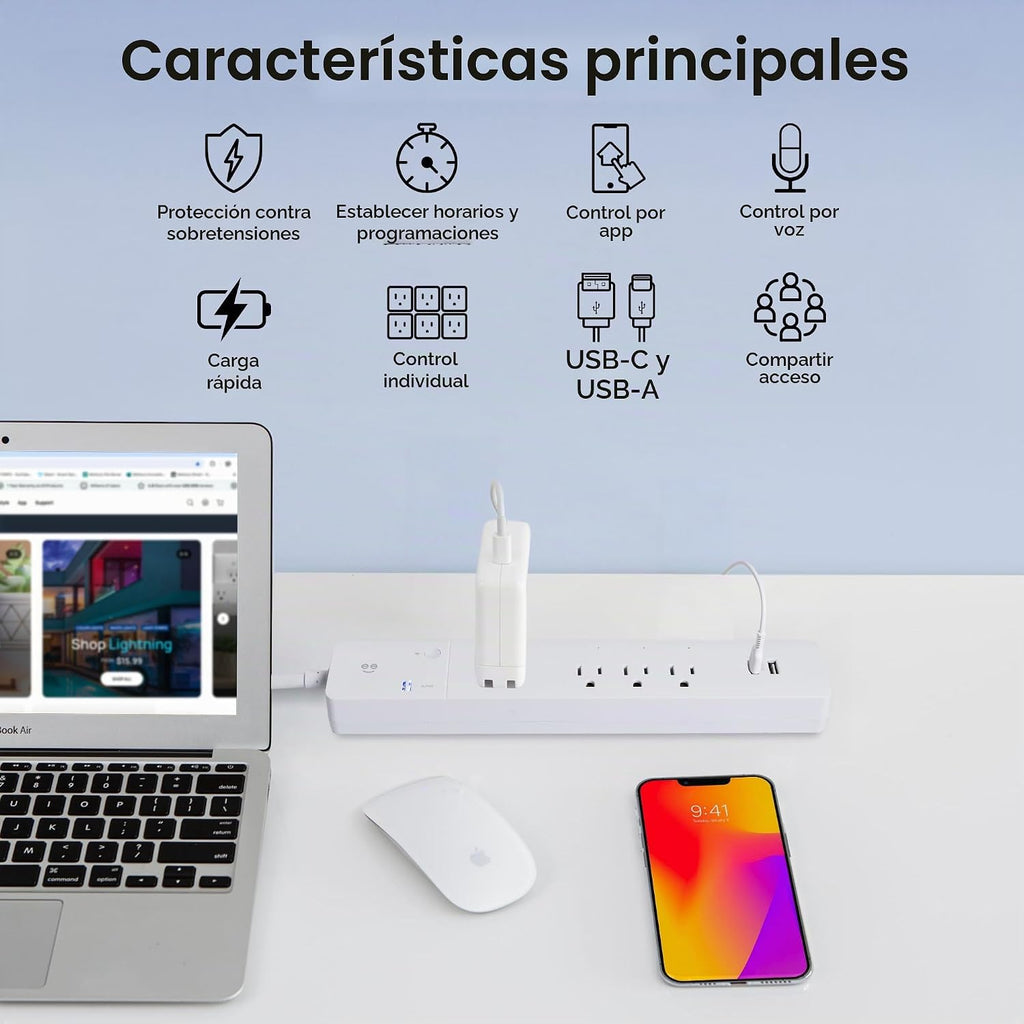 Lámpara Geeni Regleta de alimentación inteligente con protector de sobretensiones