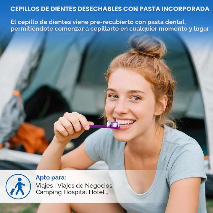 Navona 50 cepillos de dientes desechables con pasta dental incorpor...