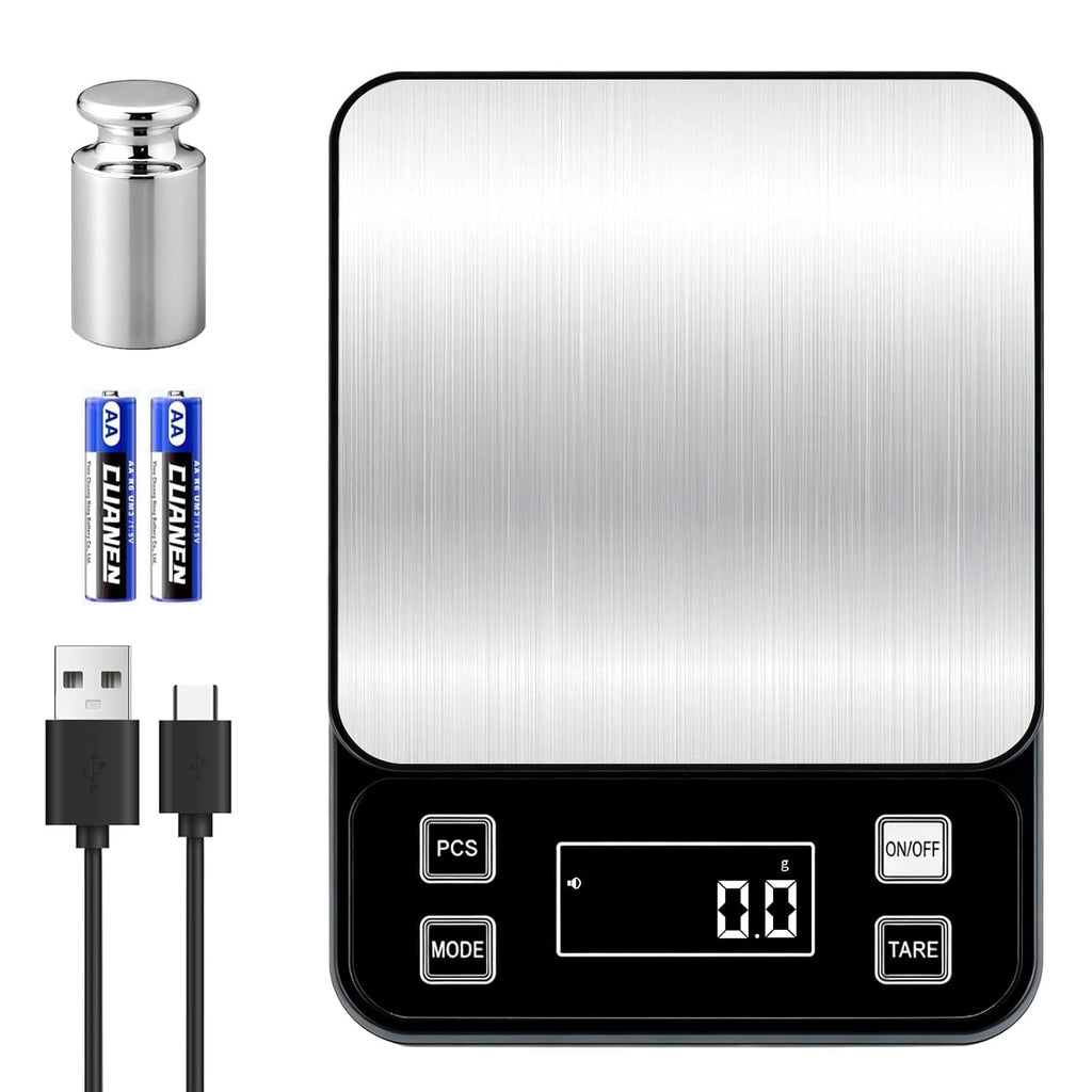 IP67 - Escala digital impermeable para cocina, 22.0 lbs/0.00 oz, báscula de alimentos de alta precisión con plataforma de acero inoxidable 304 recargable tipo C, función de tara y conteo para hornear