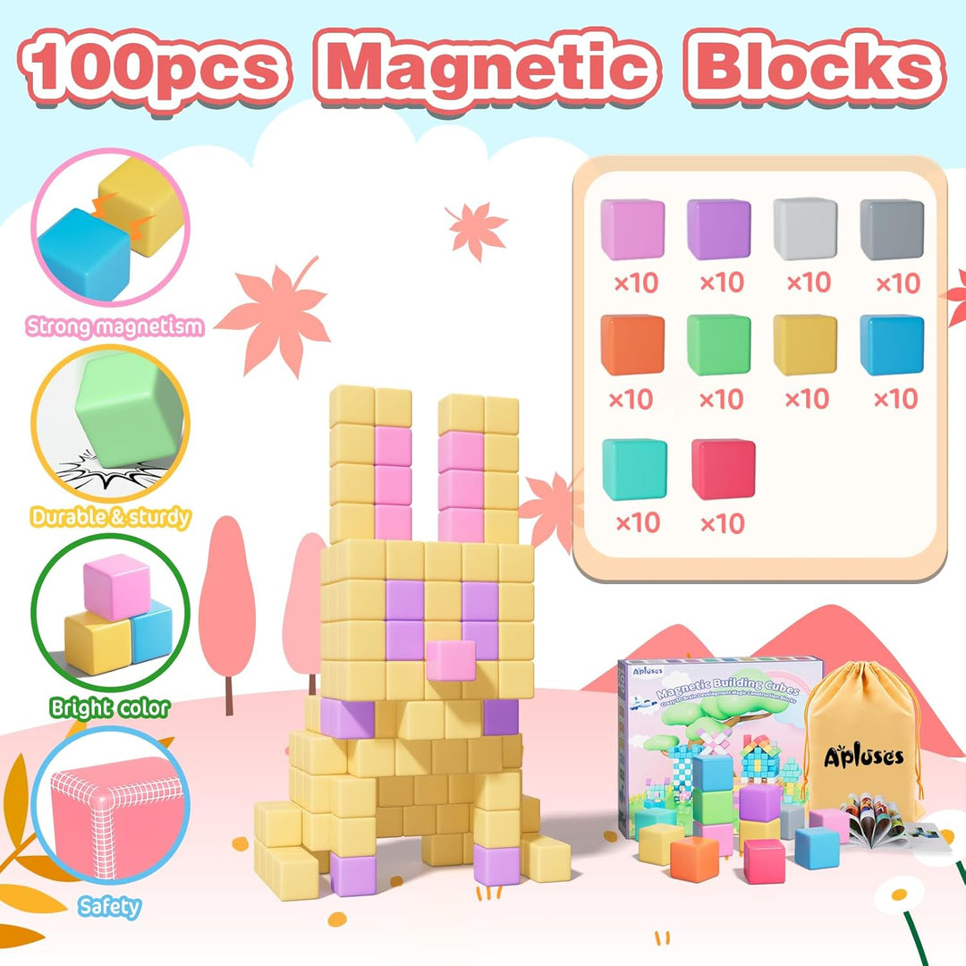 100 piezas de bloques magnéticos, cubos magnéticos para niños de 3...