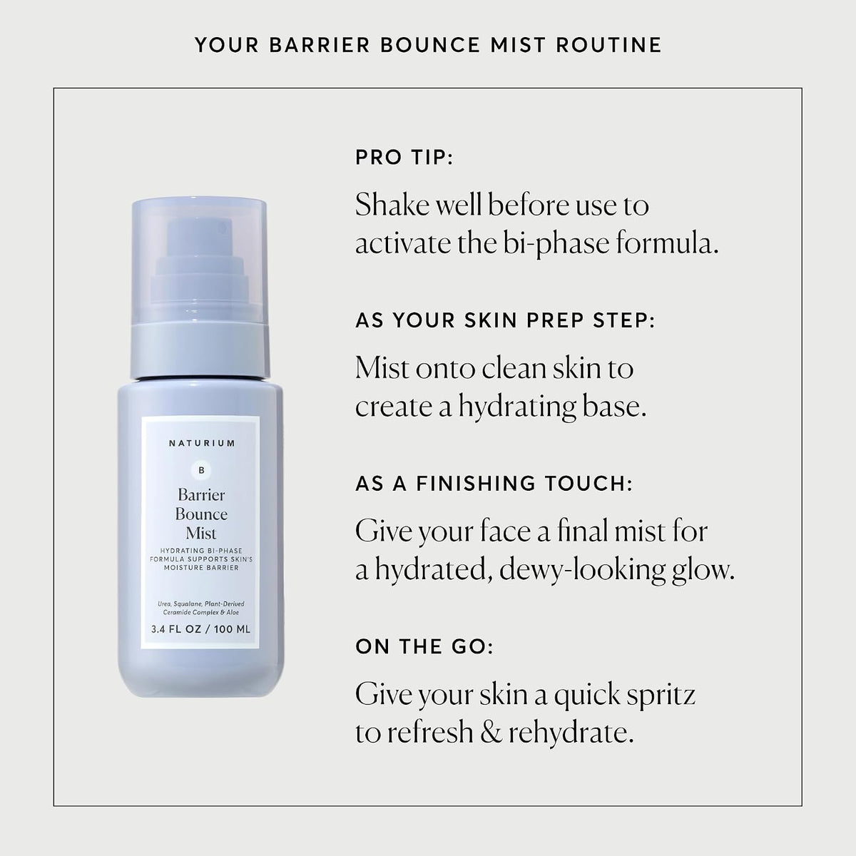 Naturium Barrier Bounce Mist, cuidado de la piel hidratante con ure...