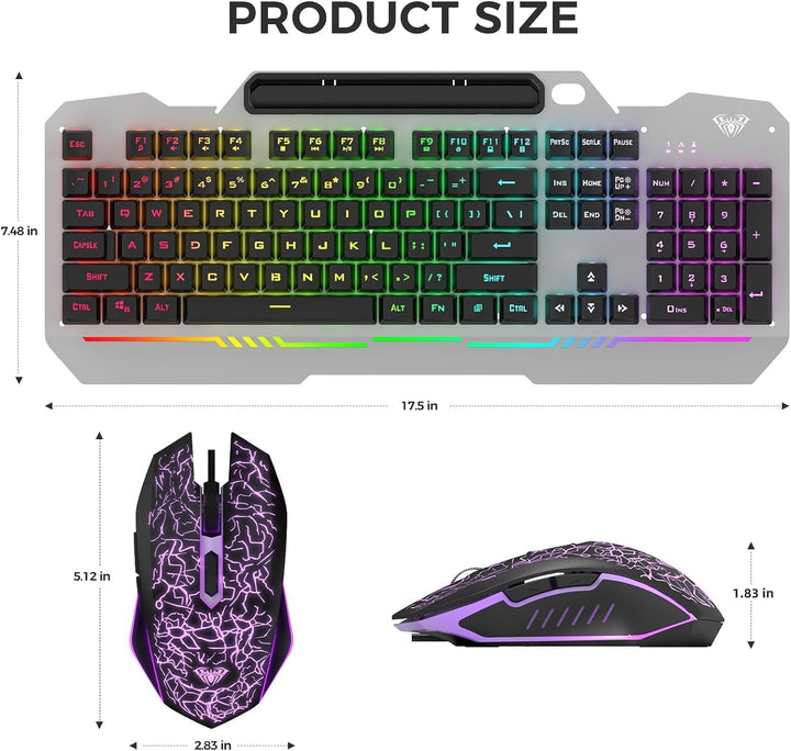 AULA Teclado, T102 Combo de teclado y mouse para juegos con 104 tec...