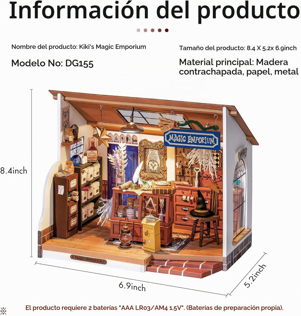 Rolife Kit de Casa en Miniatura DIY Casa Mágica, Kit de Casa Pequeña para Adultos para Construir, Kit de Fabricación de Mini Casa con Muebles, Halloween para Familia y Amigos (Kiki's Magic Emporium)