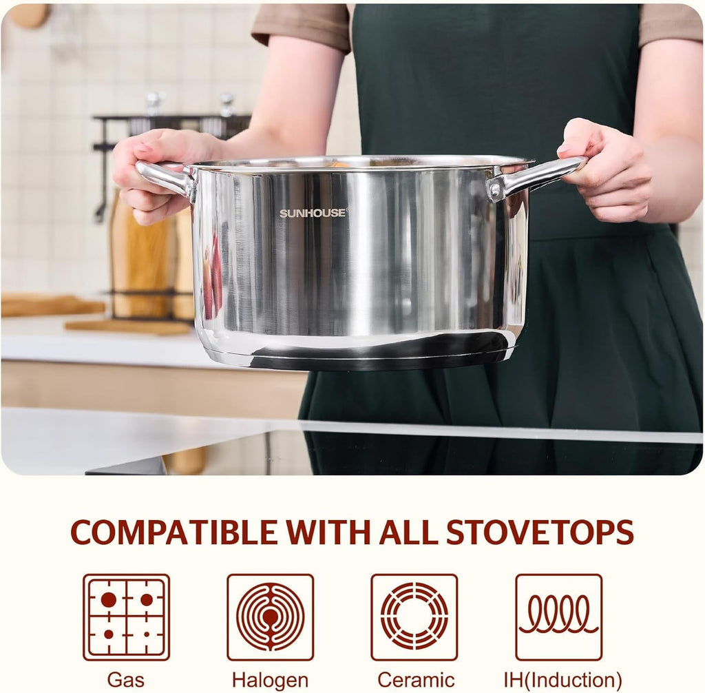 Sunhouse Olla con tapa, olla grande de 7 cuartos de galón para cocinar