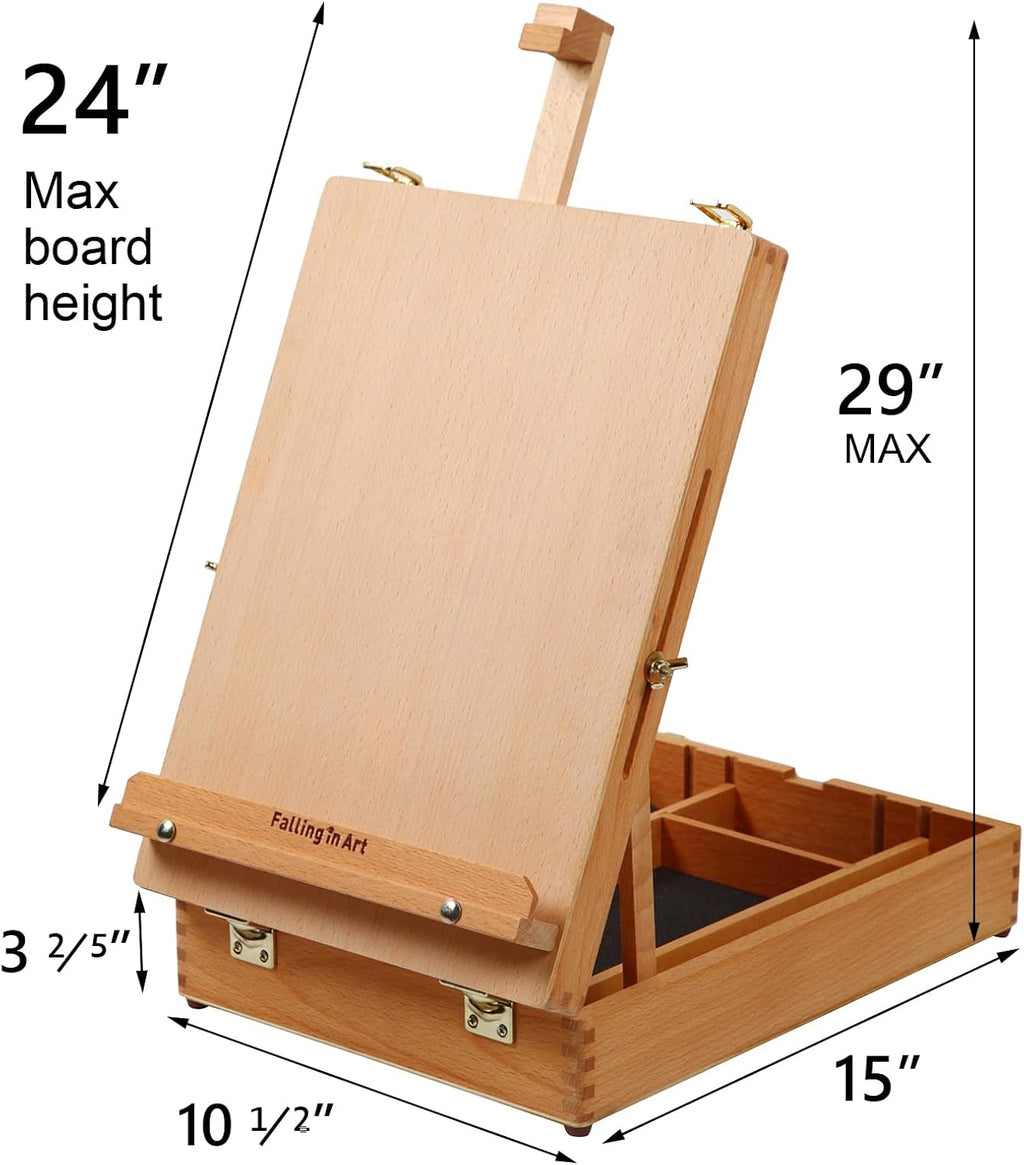 Wooden Tabletop Easel, Beech Wood Sketchbox Desktop Easel