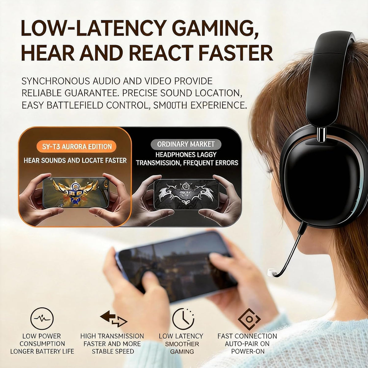 Auriculares inalámbricos Bluetooth sobre la oreja con chip 5.3, tiempo de reproducción de 20 horas, controladores de 1.575 in, diseño plegable y ligero, iluminación RGB, micrófono dual para