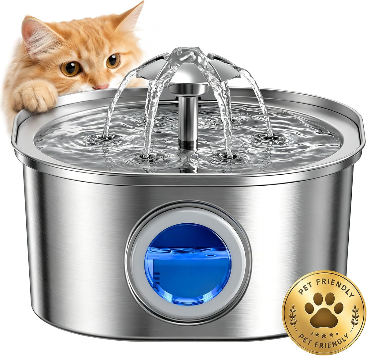PEKTACO Fuente de Agua para Gatos, 3.2L Acero Inoxidable para Mascotas, 1 Filtro