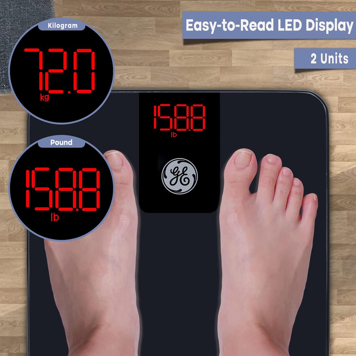 GE Báscula de baño para peso corporal, pesaje digital inteligente preciso