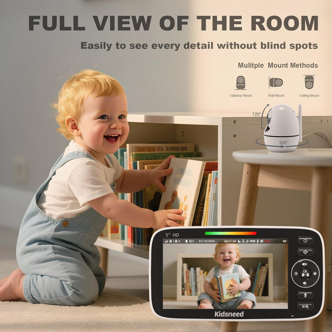 Kidsneed Monitor de bebé con cámara y audio: monitor de bebé de vid...