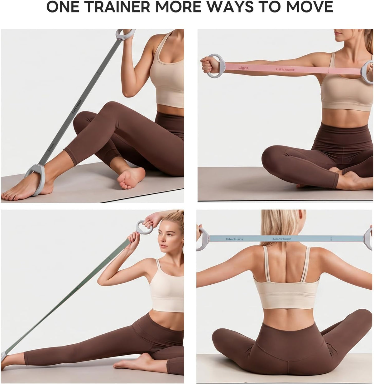 Lexipro Banda de resistencia ajustable para figura 8, 10-25 libras, 4 niveles de resistencia intercambiables con asas ergonómicas, banda de ejercicio de silicona de intercambio rápido para mujeres y