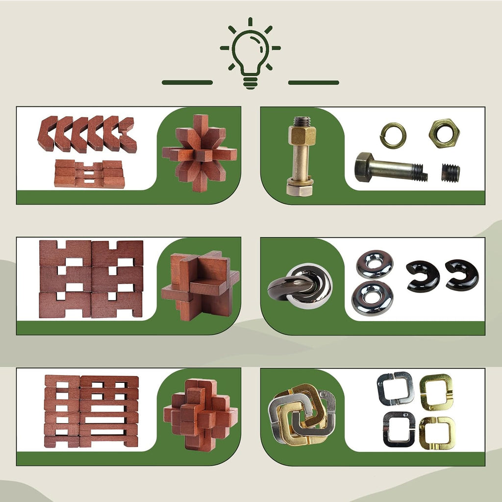 12 piezas de rompecabezas de juguetes de madera y metal, juego de rompecabezas cerebrales para adultos y niños, juguete de escritorio, rompecabezas de cerradura, regalo para adolescentes