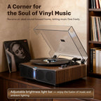 Tocadiscos de vinilo con altavoces integrados, tocadiscos Bluetooth de 5.4 entradas para discos de vinilo, cartucho magnético, transmisión por correa de 33/45 RPM, salida RCA, barra de luz