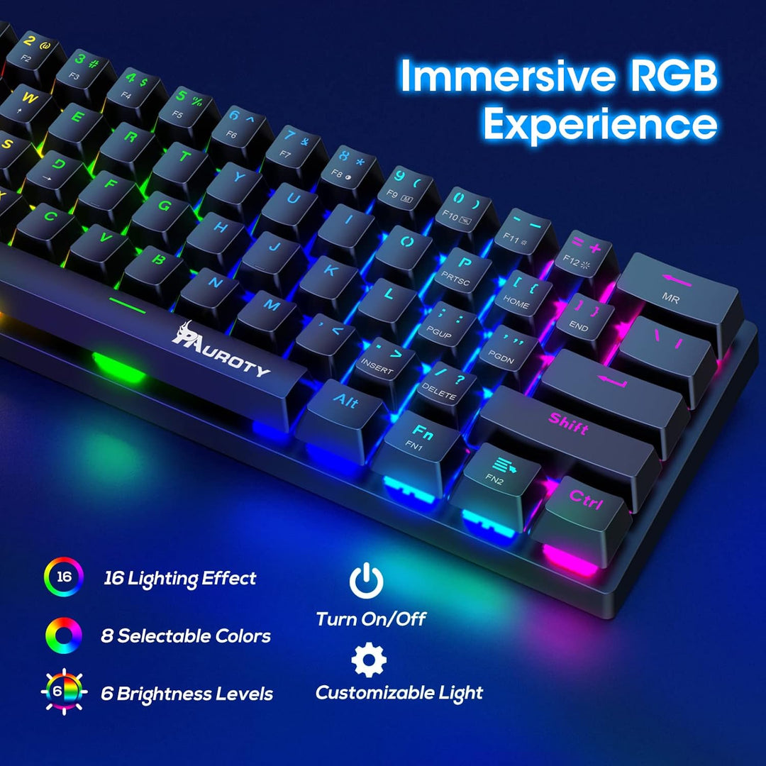 Pauroty 60% Teclado mecánico inalámbrico, teclado de juego de tripl...