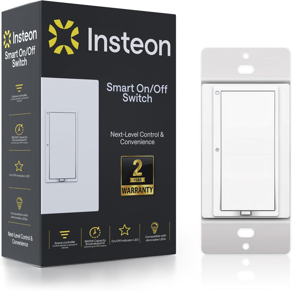 Insteon Interruptor de pared inteligente de encendido/apagado, luces, ventiladores y motores de hasta 1HP - 2477S