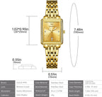 OLEVS Reloj de mujer de oro de acero inoxidable, reloj de cara cuadrada pequeña con decoración de diamantes, reloj de vestir de cuarzo analógico de lujo para mujer, reloj de pulsera impermeable con