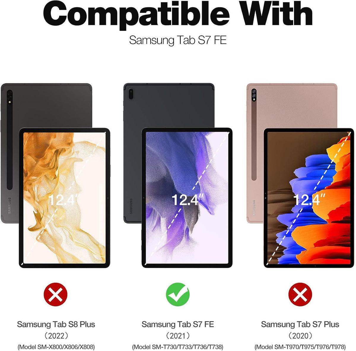 Dexnor Funda para Samsung Galaxy Tab S7 FE de 12.4 pulgadas (2021), [protector de pantalla y soporte integrados] con soporte para bolígrafo, resistente a prueba de golpes, funda protectora de cuerpo completo para Galaxy S7 FE - Rojo
