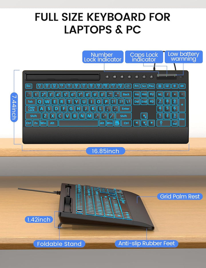 SABLUTE Teclado retroiluminado de impresión grande teclado