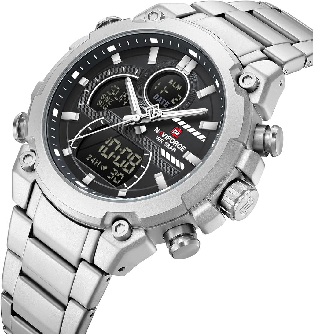 NAVIFORCE Relojes digitales multifunción, reloj analógico impermeable 3ATM para hombres, reloj de pulsera de lujo luminoso, regalo