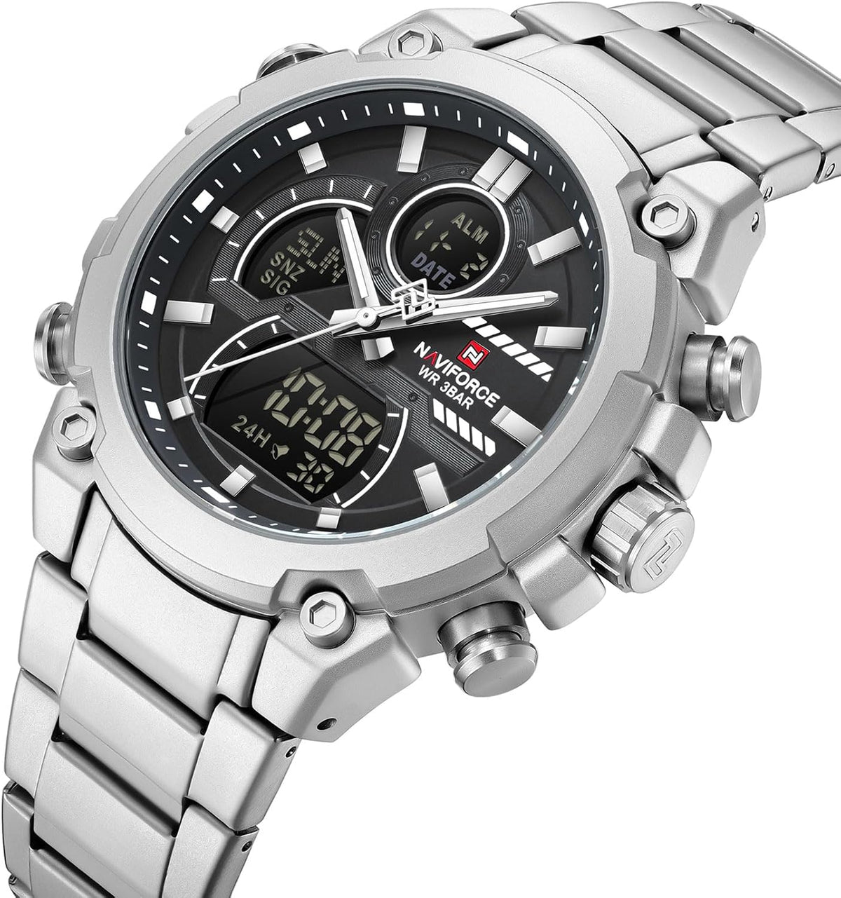 NAVIFORCE Relojes digitales multifunción, reloj analógico impermeable 3ATM para hombres, reloj de pulsera de lujo luminoso, regalo