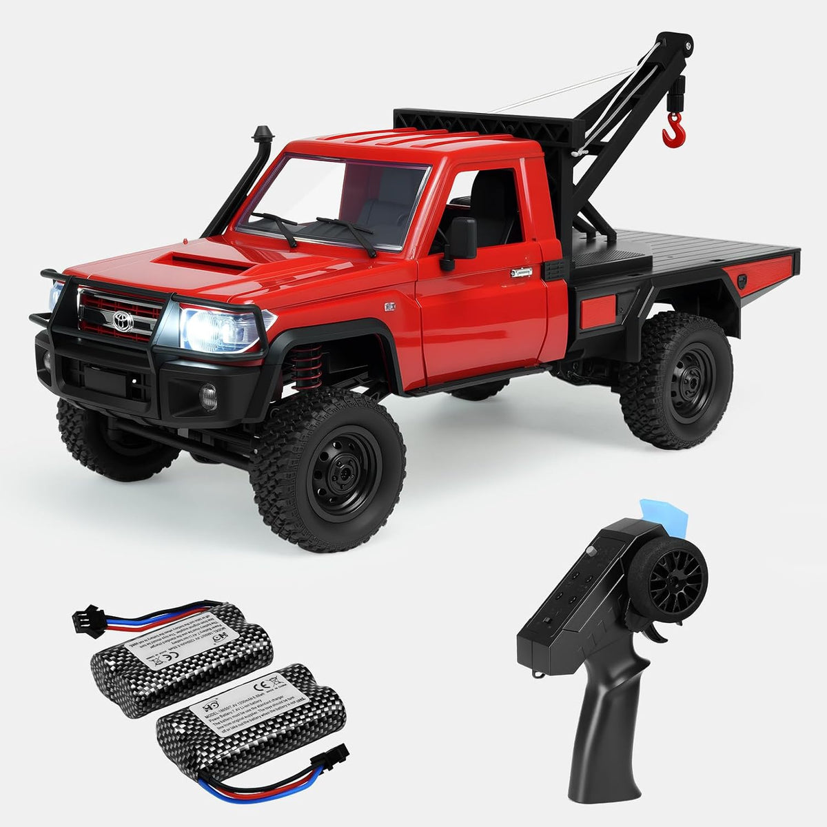 MN82T RC Rock Crawler - Camión camioneta Toyota a escala 1/12, camión de control remoto todoterreno 4WD de 2.4 GHz, modos de 2 velocidades, 2 baterías de 1200 mAh, oruga todo terreno para adultos y niños, interior y exterior (con regalo)