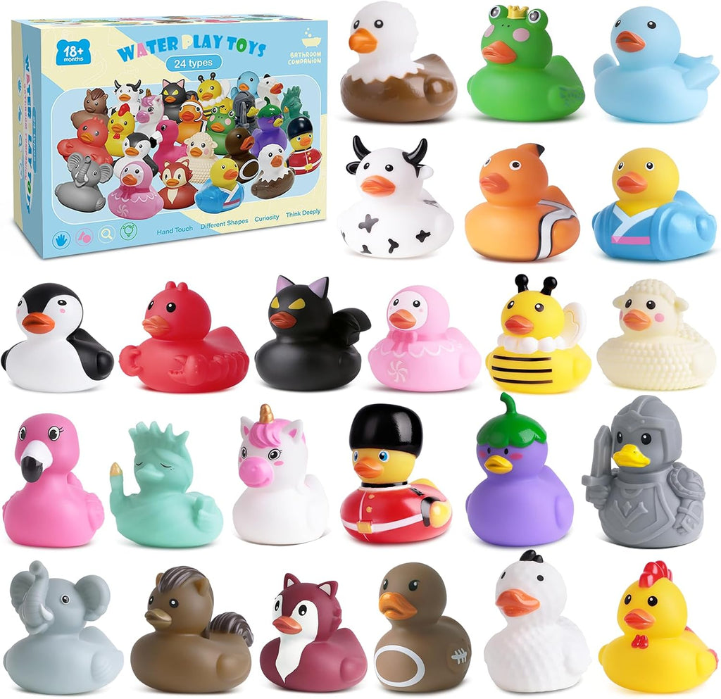 24 patitos de goma, juguetes de baño para niños pequeños, juguetes de bañera sin agujeros para piscina de bebé, para niños y niñas de 18+ meses