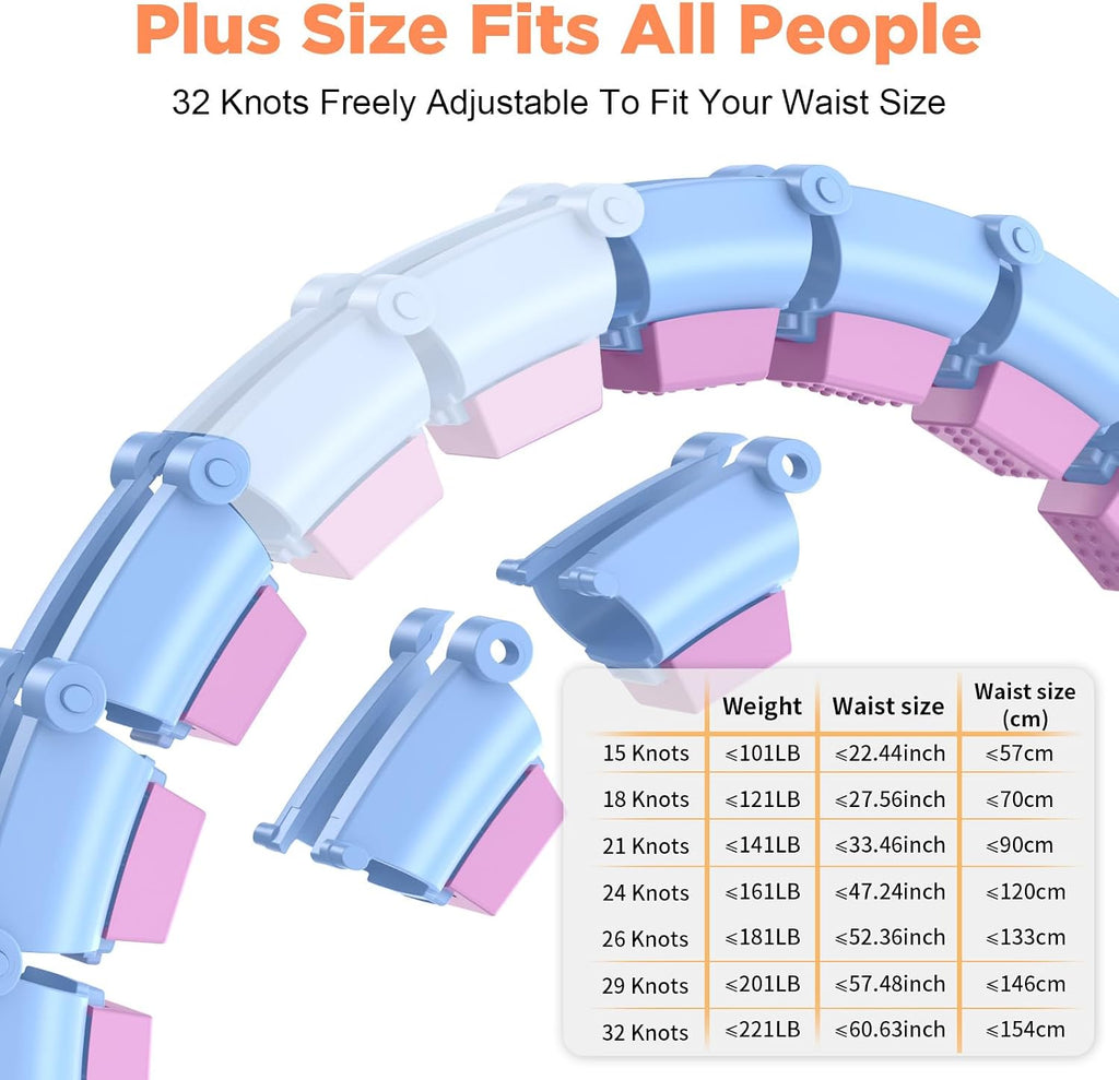 32 Knots Weighted Hula Infinity Fitness Detachable Hoop, 65 Inch Plus Size