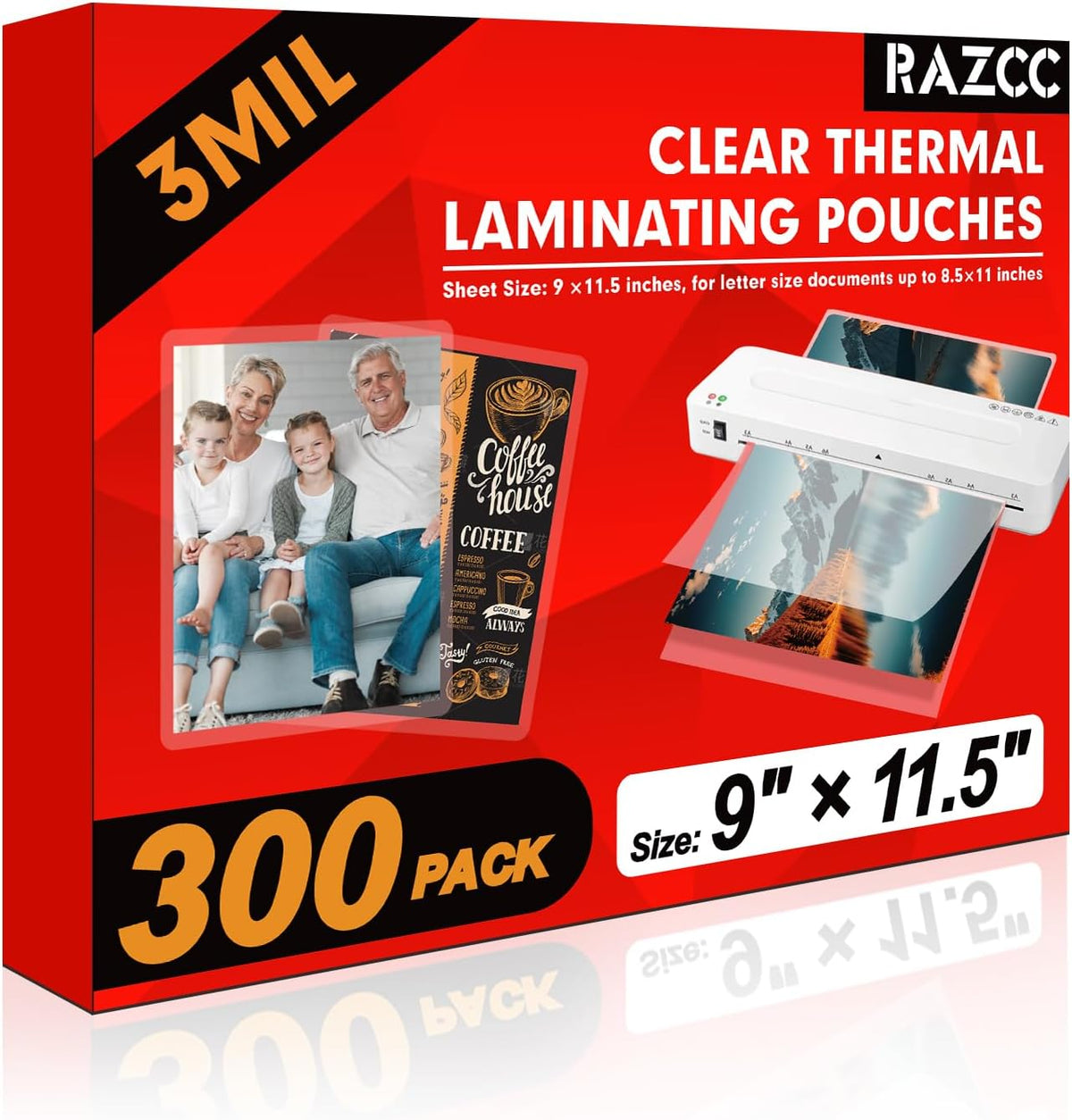 Hojas de laminación, paquete de 300 hojas laminadoras de papel de plástico laminado térmico transparente, 9 x 11.5 pulgadas, 3 mil, suministros ideales para oficina o escuela