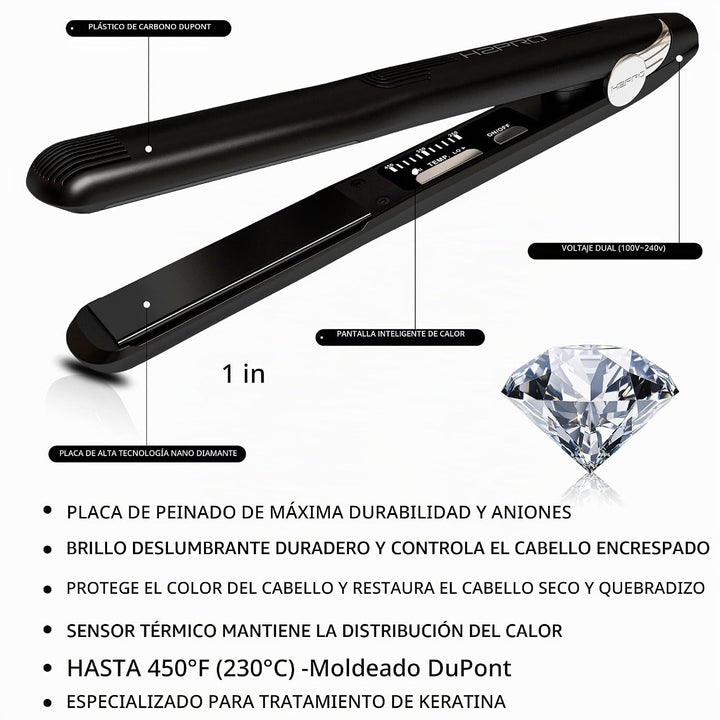H2PRO Black Diamond - Plancha alisadora de cerámica turmalina de 1...